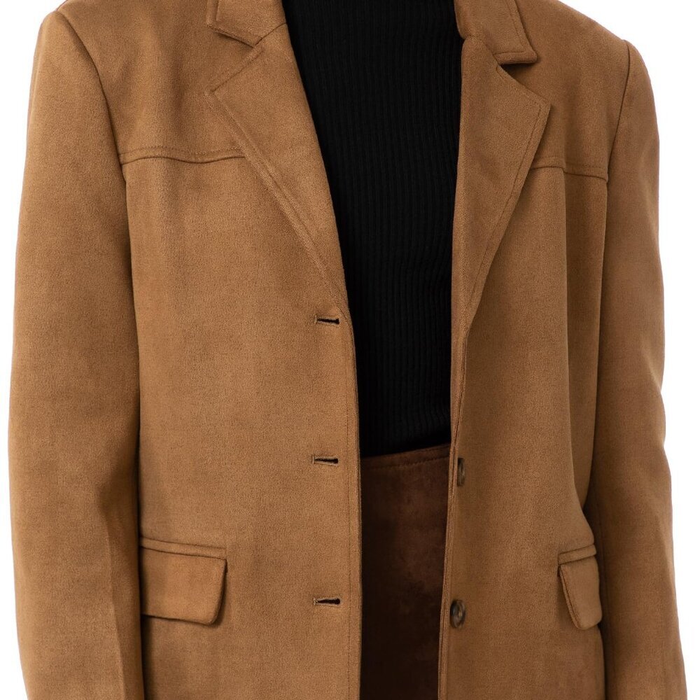 Vintage Faux Suede Blazer Jacket Chic Classic Elegant Winter Coat Medium